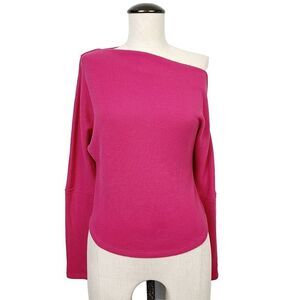 We The Free Fiji Top XS Pink Thermal Knit One Shoulder Popover Long Sleeve Shirt